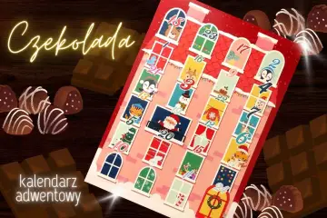 Uroczy kalendarz adwentowy dla dziewczynek z motywem domku i świątecznymi postaciami. Czekoladowe przysmaki i tabliczka czekolady dopełniają świąteczną atmosferę.