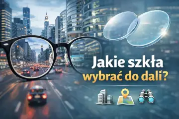 Okulary do dali poprawiają ostrość widzenia odległych obiektów, jak widać na tle miasta.