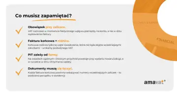 Pamiętaj o obowiązkach przy zaliczce: VAT rozliczasz od razu, faktura końcowa to różnica, PIT zależy od formy, a dokumenty muszą się łączyć.