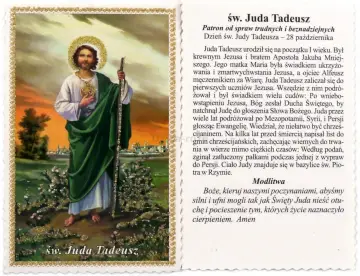 Święty Juda Tadeusz, patron trudnych spraw, w zielonej szacie z laską.