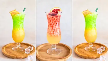 Kolorowe drinki z warstwami i lodem, który można uzyskać, gdy nie masz kruszarki. Idealne na lato!