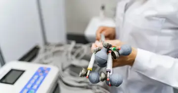 Elektrody EKG w rękach lekarza. Czy służba zdrowia to budżetówka? To pytanie zadaje sobie wielu, patrząc na sprzęt medyczny.