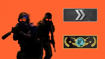 Dwóch graczy CS:GO z bronią, obok nich ikony rang.