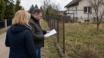 Para omawia plany dotyczące działki, analizując dokumenty. Może to być związane z zasiedzeniem lub planowaniem budowy.