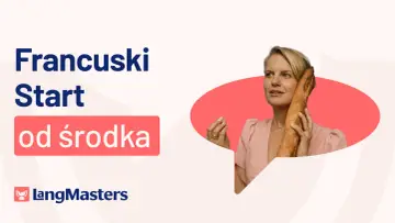 Francuski Start od środka – jak nauczyć się francuskiego? Kobieta z bagietką przy uchu, jakby rozmawiała po francusku.