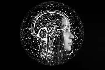 Profil kobiety z rysunkiem mózgu i siecią neuronową. Obraz symbolizuje myślenie, inteligencję i sposób, w jaki neurotypowy umysł przetwarza informacje.