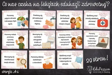 Edukacja zdrowotna tematy: poznasz zdrowie, higienę, relacje, pierwszą pomoc, zagrożenia w sieci i więcej.