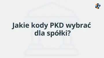 Jakie kody PKD wybrać dla spółki? Grafika z budynkiem sądu i pytaniem o kody PKD.