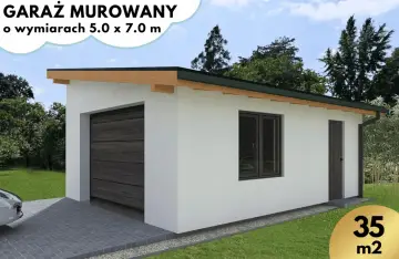 Nowoczesny garaż murowany 5x7m z dachem jednospadowym, idealny do ochrony Twojego auta.