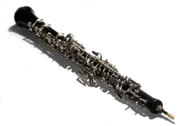 Ein elegantes Musikinstrument, eine Oboe, liegt im Schatten.