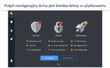 Pulpit Aviry pokazuje stan bezpieczeństwa, prywatności i wydajności. Dbanie o cybersecurity nigdy nie było prostsze.