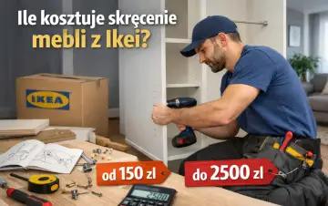 Mężczyzna skręca meble z Ikei. Dowiedz się, ile kosztuje złożenie mebli, od 150 zł do 2500 zł.