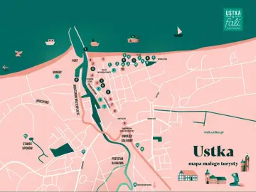Ustka mapa atrakcji dla małego turysty. Zobacz port, plażę, bunkry i inne ciekawe miejsca.