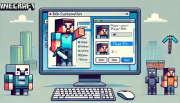 Jak zmienić skina w Minecraft? Na ekranie komputera widać okno "Skin Customation" z postacią Steve'a i opcjami wyboru wyglądu.