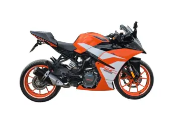 Pomarańczowy KTM RC 125, gotowy do osiągnięcia swojej v max. Sportowy wygląd i moc w kompaktowym wydaniu.