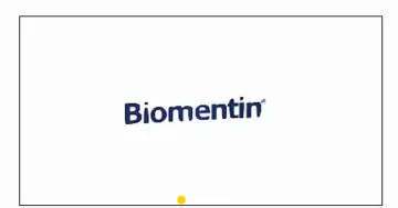 Niebieski napis "Biomentin" na białym tle.
