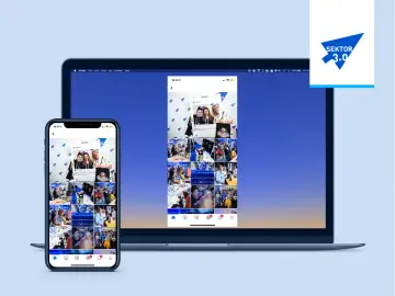 Obraz z telefonu na tv przez wifi. Pokazano ekran telefonu z Instagramem i laptopa z tym samym widokiem.