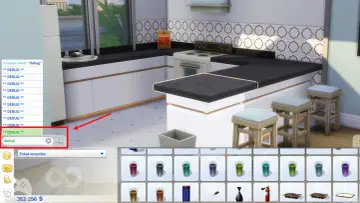 Wpisanie "debug" w wyszukiwarkę przedmiotów w The Sims 4, aby znaleźć ukryte obiekty.