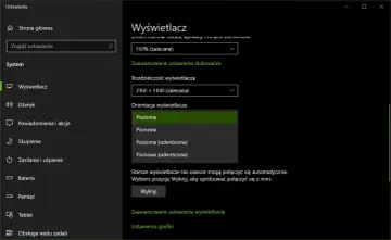 Ustawienia wyświetlacza: zmiana orientacji na poziomą, aby zresetować ustawienia monitora.