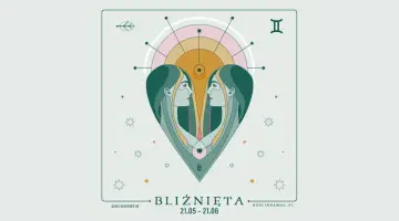Ilustracja znaku zodiaku Bliźnięta, z dwoma profilami twarzy zwróconymi ku sobie. Symbolizuje 23 maja znak zodiaku.