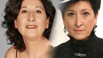 Dwie twarze aktorki z "Akacjowej 38" - jedna w luźnej stylizacji, druga w eleganckiej sukni i kapeluszu.