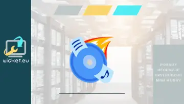 Płyta CD z płomieniami, symbolizująca szybkie nagrywanie, jak w cdburnerxp. Obok logo wicket.eu.