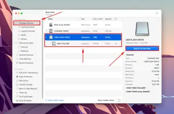 Jak otworzyć pendrive na Macu? W Disk Drill wybierz "Storage Devices", a następnie swój pendrive. Kliknij "Search for lost data".