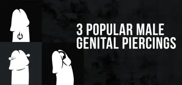 Ilustracje pokazują trzy rodzaje piercingu penisa: pierścień, sztangę i kółko.