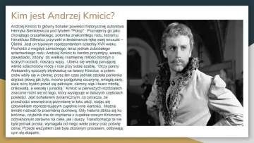 Portret Andrzeja Kmicica, bohatera "Potopu", z wąsami i w stroju szlachcica z XVII wieku. Jego burzliwe dzieje to przemiana duchowa.