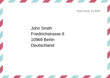 Jak zaadresować kopertę do Niemiec: John Smith, Friedrichstrasse 8, 10969 Berlin, Deutschland.