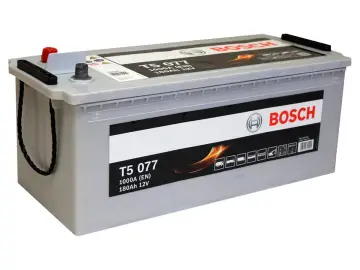 Akumulator Bosch T5 077 180Ah 1000A, gotowy do zasilania pojazdów ciężarowych i maszyn.