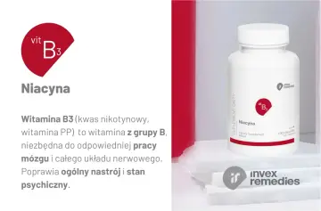 Witamina B3 (niacyna) wspiera pracę mózgu i układu nerwowego, poprawiając nastrój i stan psychiczny.