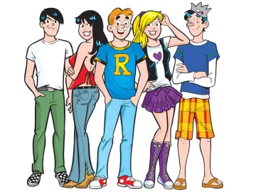 Archie i jego przyjaciele, Betty, Veronica, Jughead i Reggie, pozują do zdjęcia.