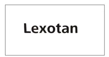 Napis "Lexotan" czarnymi literami na białym tle.