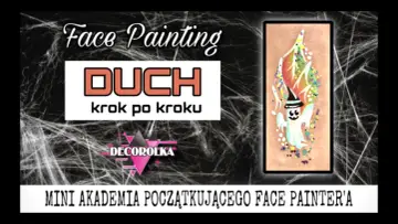 Mini Akademia Face Painting: jak narysować ducha krok po kroku. Uroczy, uśmiechnięty duch w czapce z brokatem.