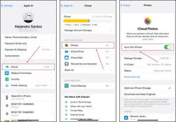 Ekran iPhone'a pokazuje, jak wyłączyć synchronizację zdjęć z iCloud, aby pomóc w procesie jak wylogowac sie z icloud.