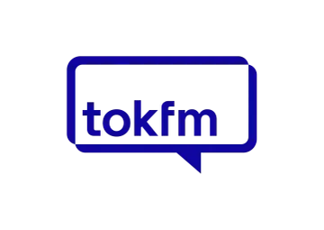 Niebieskie logo TOK FM w kształcie dymka. Słuchaj TOK FM na swojej ulubionej częstotliwość.