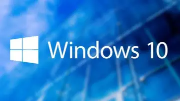 Logo Windows 10 LTSC na niebieskim tle.
