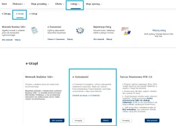 e-Urząd: Wniosek Rodzina 500+, e-Tożsamość, Rejestracja firmy. Profil zaufany przez bank ułatwia załatwianie spraw urzędowych online.