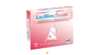 Opakowanie LaciBios femina, doustny probiotyk dla kobiet, zawiera 10 kapsułek. Wspiera zdrowie intymne.