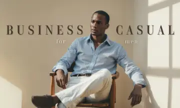 Ein Mann im lässigen Business-Look: hellblaues Leinenhemd, weiße Hose, braune Schuhe. Perfekt für den Sommer.