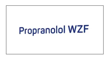 Napis "Propranolol WZF" w kolorze granatowym na białym tle. Lek Propranolol WZF 40 mg pomaga w leczeniu nadciśnienia.