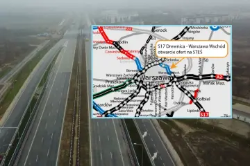 Droga S17, wschodnia obwodnica Warszawy, w budowie. Mapa pokazuje trasę S17 Drewnica - Warszawa Wschód.