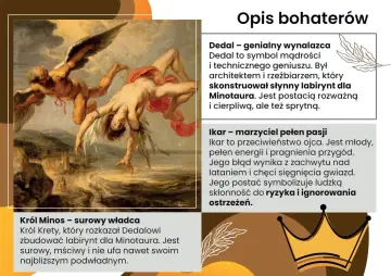 Dedal ratuje syna Ikara przed upadkiem, ilustrując mit o Dedalu i Ikarze.