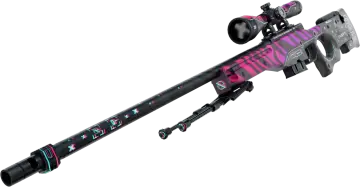 AWP z różowo-fioletowym wzorem i efektami aberracji chromatycznej.