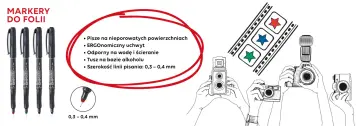 Cztery markery permanentne do folii, piszące na nieporowatych powierzchniach. Idealne do tworzenia trwałych napisów.