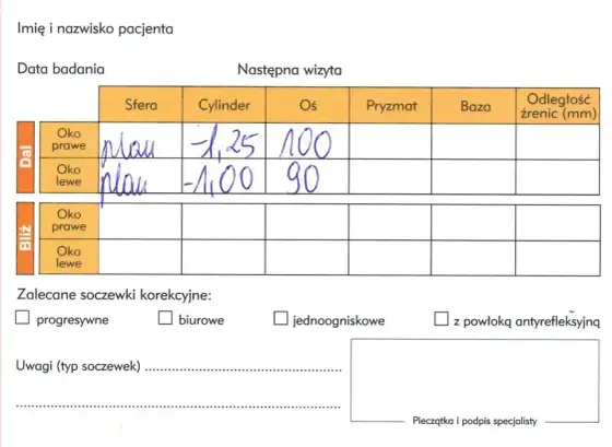 Recepta okularowa - jak ją czytać? Uniknij błędów!