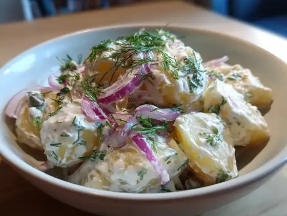 Lätt potatissallad med yoghurt och örter som håller formen