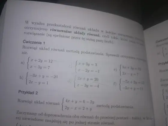 Układ równań - Metoda podstawiania krok po kroku i bez błędów