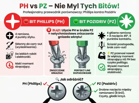 Rodzaje bitów do wkrętarek - Jak odróżnić PH od PZ i nie niszczyć śrub?